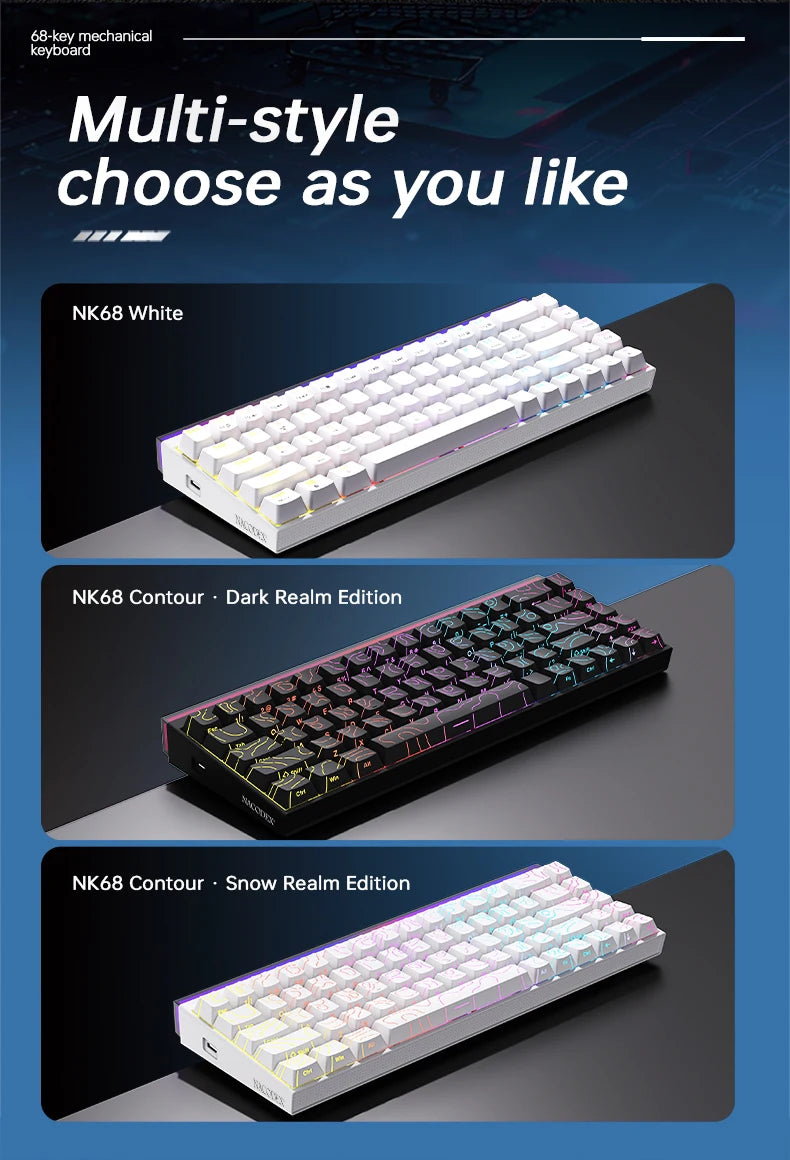 AJAZZ NK68 V2 Wired Mechanical Gaming Keyboard, Red Switch, Full Hot-Swappable, RGB Streamer Light, 68 Keys for Gaming & Office
