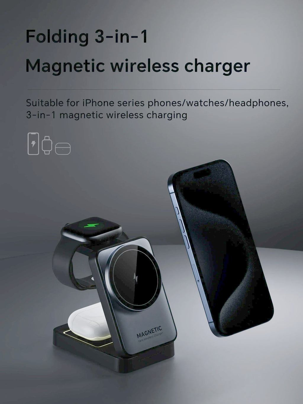3 In 1 Magnetic Wireless Charger Stand For Magsafe iPhone 13 14 15 16 apple Watch 2-8 Airpods Pro Foldable Fast Charging Station
