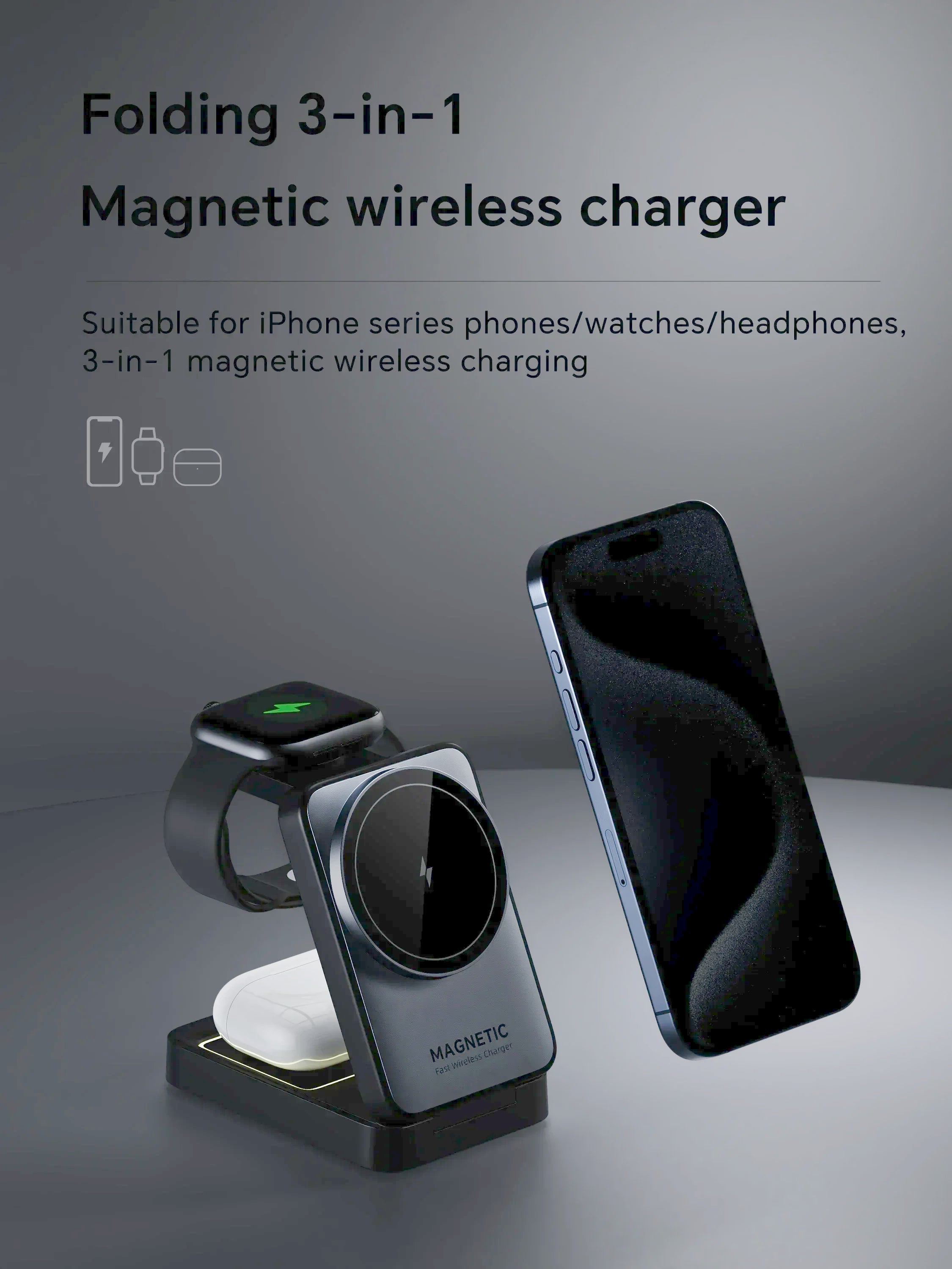 3 In 1 Magnetic Wireless Charger Stand For Magsafe iPhone 13 14 15 16 apple Watch 2-8 Airpods Pro Foldable Fast Charging Station