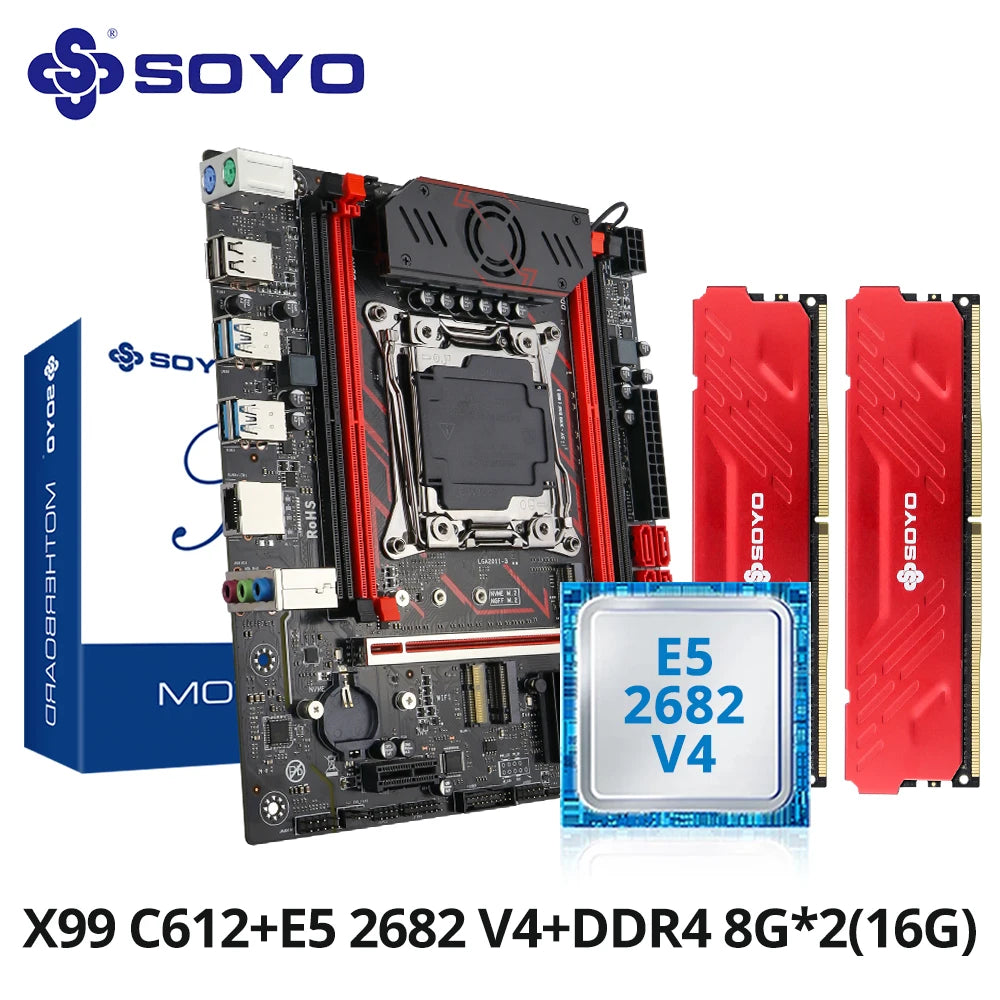SOYO X99 Gaming Motherboard Kit C612 Chipset with Xeon E5-2682 V4 CPU & 8GB(1x8GB) DDR4 2133MHz RAM M.2 NVME SATA3 TPM2.0 Pin