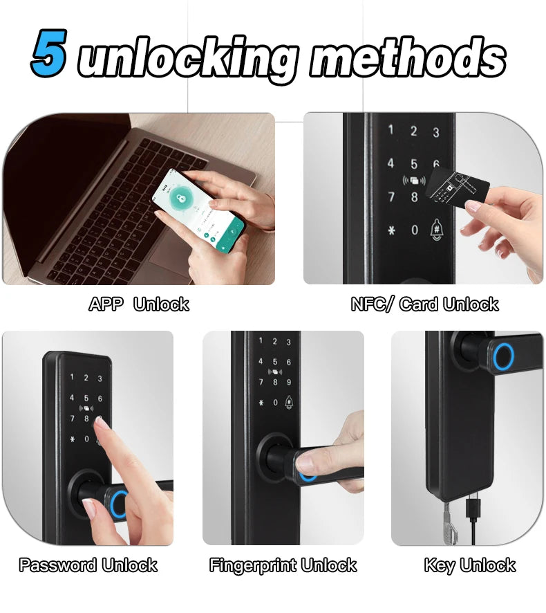 2026 New Smart Door Lock With Bluetooth Compatible Tuya APP Digital Electronic Lock Smart Home Wooden Door Lock Fingerprint