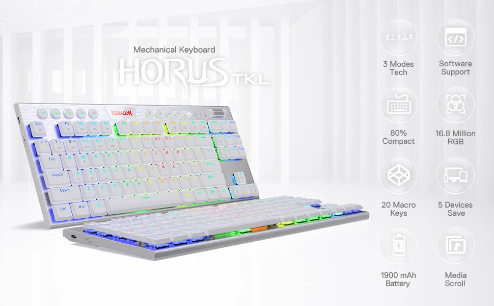 Redragon K621 Horus TKL Wireless RGB  Low Profile Mechanical Keyboard Wired 80% Ultra-Thin Bluetooth Red/Brown/Blue Switches