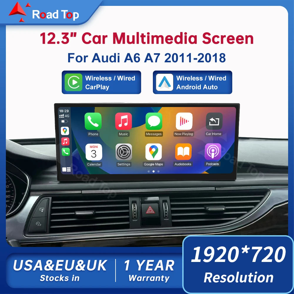 12.3 Touch Display For Audi A6 A7 HN RMC MHI2 LHD RHD 2011-2018 Multimedia Player Andriod Auto Link GPS Carplay Screen Car Play
