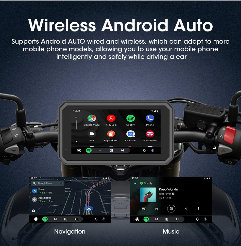 Jansite 5/6.25'' GPS for Motorcycles Carplay DVR Navigation Display Screen Android Auto Moto Accrssories IP67 Waterproof Monitor