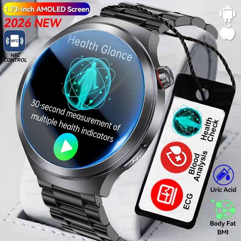 2026 New Health Check Care Smart Watch For man ECG+PPG Accurate Uric Acid Blood Pressure Body Fat Fitness Waterproof Smart Watch