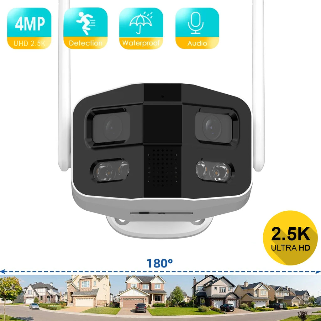 Tuya Smart 4MP 2.5K Dual-Lens Large wide 180°Security Camera , Outdoor Camera,With Color Night Vision/Siren/2-Way Talk IP Camera