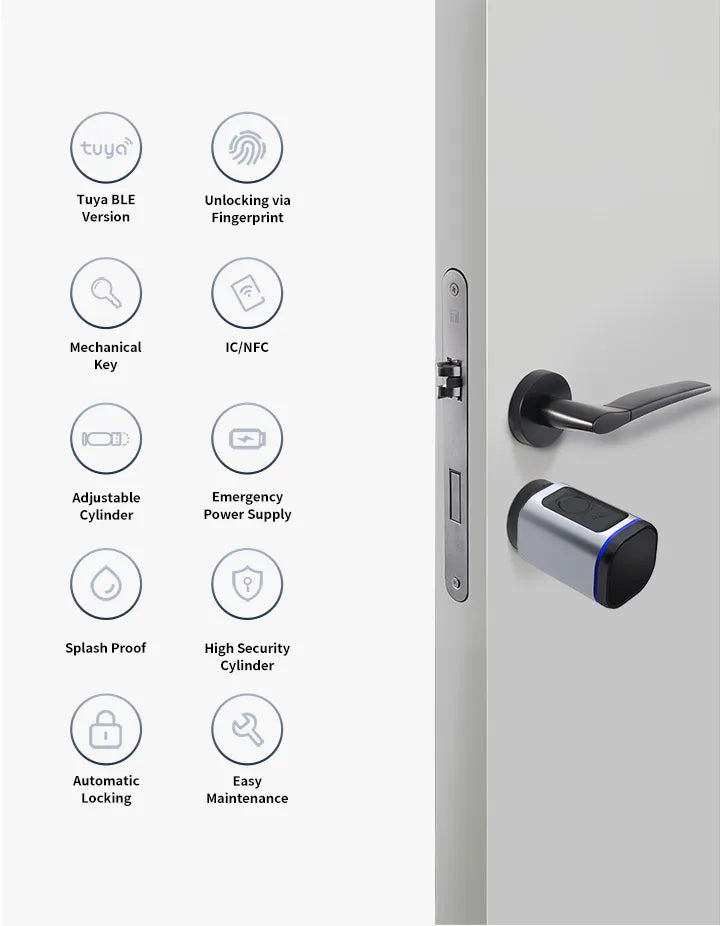RAYKUBE L31 Tuya BLE Smart Fingerprint Electronic Door Lock Cylinder Lock With Tuya/ Smart Life APP Keys IC Card/NFC Unlock
