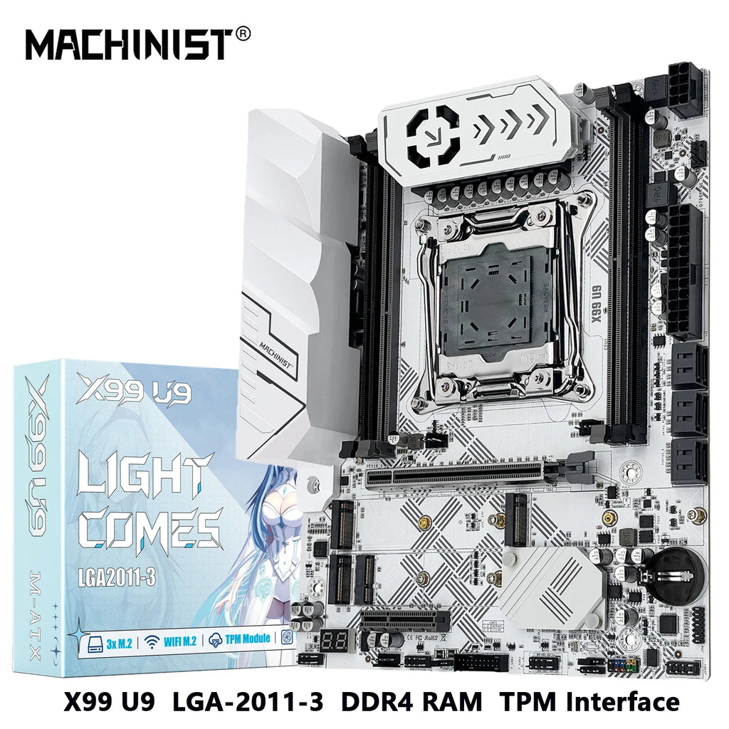 MACHINIST X99 U9 Motherboard Support TPM2.0 LGA 2011-3 Xeon E5 cpu DDR4 RAM C612 chip with 3*NVME M.2 slot SATA3.0 White armor
