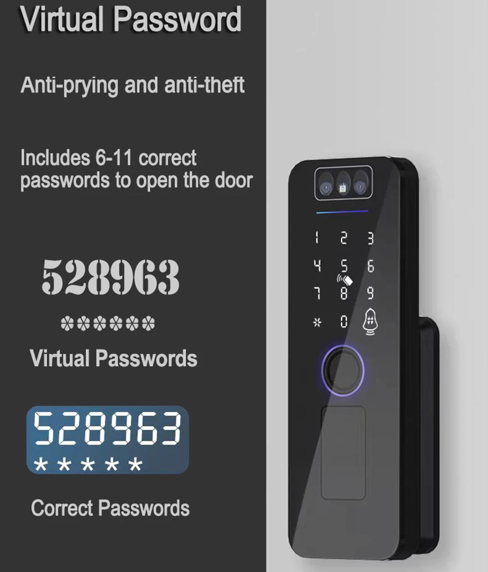 Smart WiFi Door Lock Waterproof Tuya Face Recognition Fingerprint RFID Card Password APP Control Rechargeable Li-Battery Include