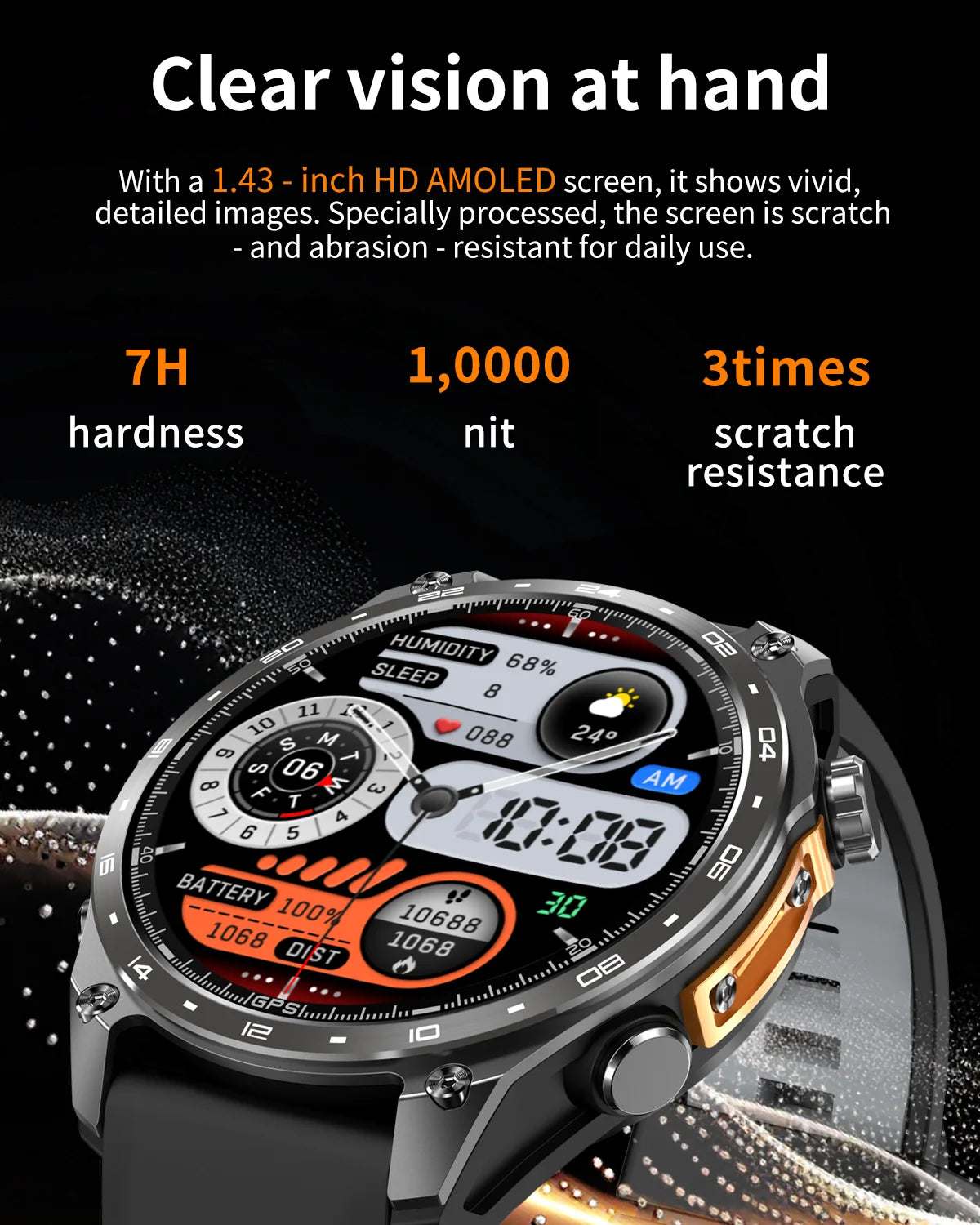 New Military Outdoor Smartwatch Built-in GPS Compass Altimeter 3ATM Waterproof 530mAh BT Call Watches Sports Smart Watch Men