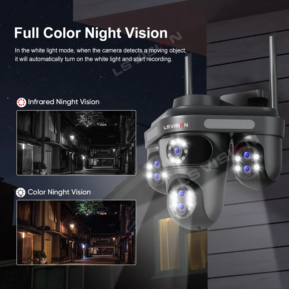LS VISION 35MP 10X Zoom Four Screens WiFi IP Camera Wireless Outdoor Seven Lens Three PTZ Camera Auto Tracking Security Camera