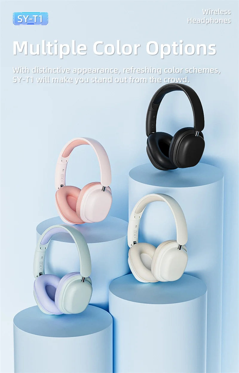SY-T1 Foldable Wireless Headphones Lightweight Bluetooth 5.3 Earphone Pluggable Mic Stereo Music Game Headset For Friend Gifts