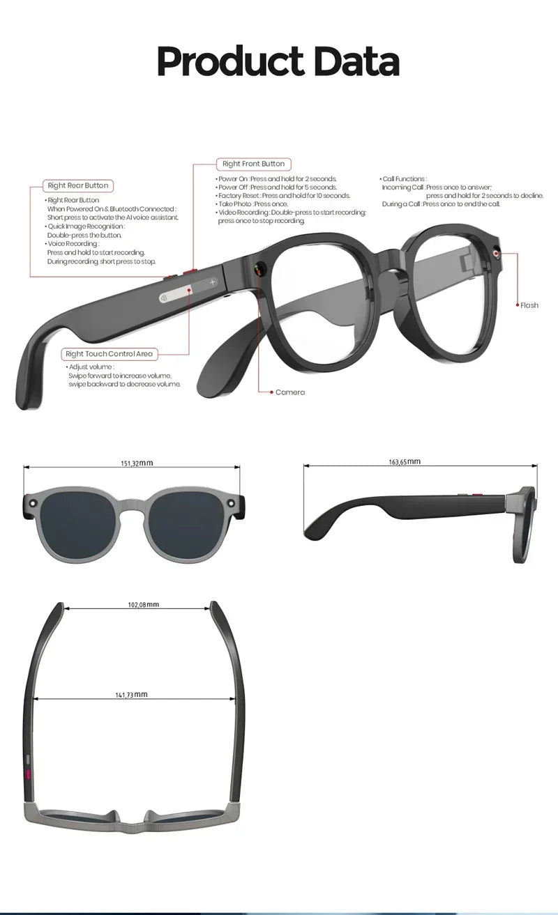 Lenovo 8K AI Glasses New AI Translation 1200MP HD Camera Shooting Image Bluetooth Call Recording Music AI Smart Sunglasses 2026