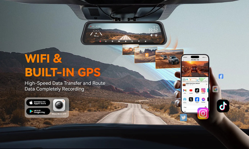 WOLFBOX M40 Dash Cam 4K+1080P With Voice Control ADAS Built in 5GHZ WI-FI and GPS Video Recorder Front and Rear Dash Camera
