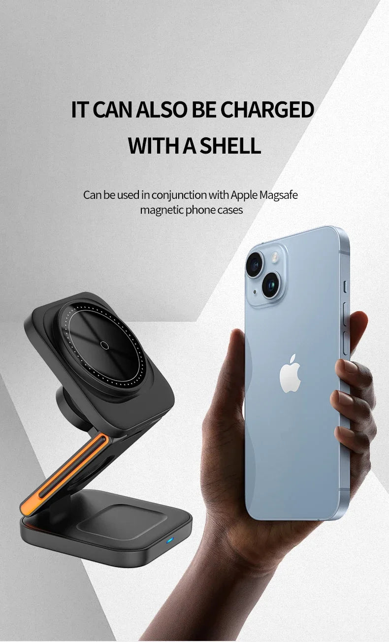 3 in 1 Foldable Charging Station Fast Magnetic Wireless Charger Stand for iPhone 17 16 15 14 13 12 Apple Watch 8 7 6 Airpods Pro