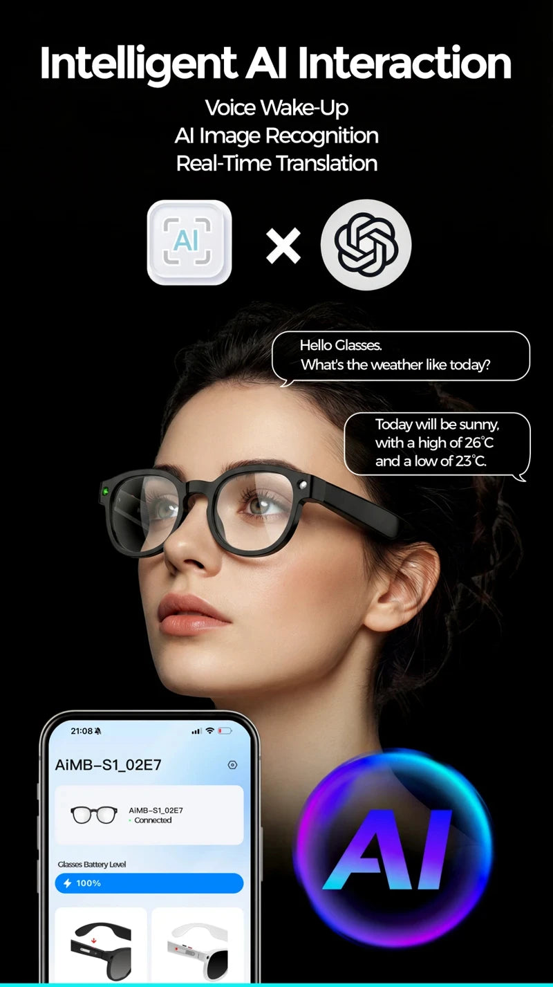 Lenovo AI Smart Glasses 8MP HD Camera 8K Shooting Image AI Translation Bluetooth Call Recording Music Smart SunglassesGifts 2026