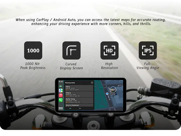 6-Inch Motorcycle Smart Display – Wireless CarPlay & Android Auto | Bluetooth Voice Control | IP67 Waterproof | HD Touchscreen |