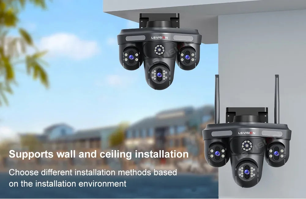 LS VISION 15MP Three Screens WiFi IP Camera Wireless Outdoor Three Lens PTZ Waterproof Human Auto Tracking Surveillance Cameras