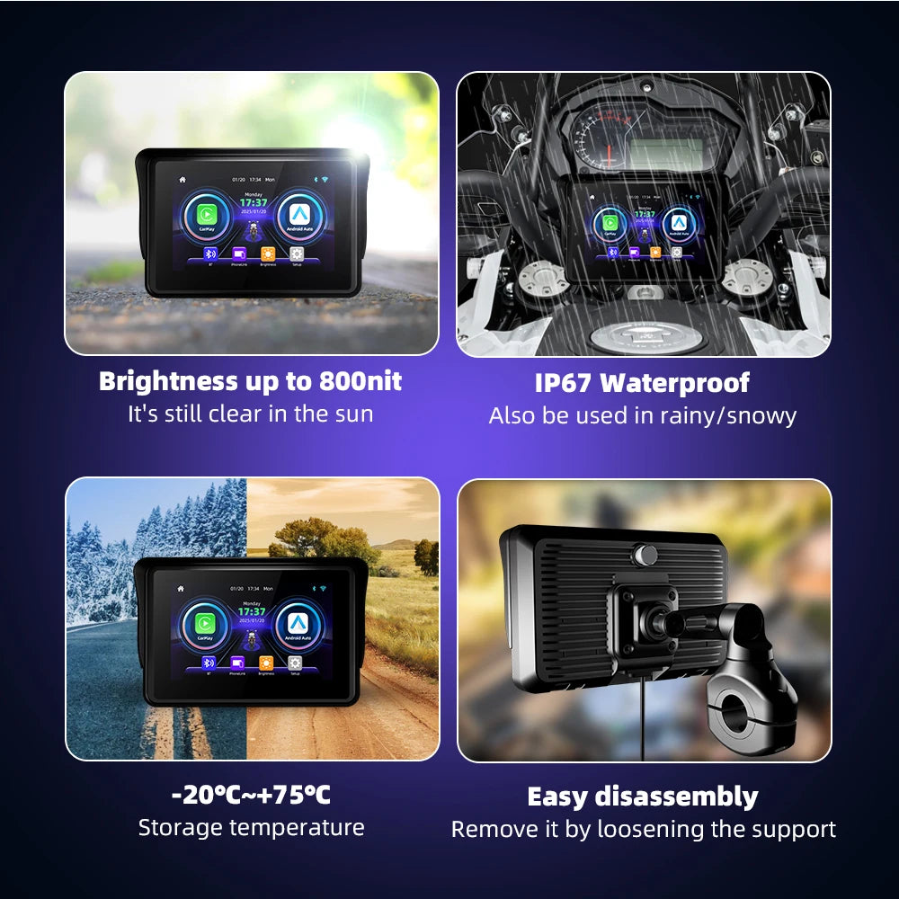 EKIY 5.0" Wireless CarPlay Moto Android Auto Portable Digital Motorcycle Dashboard GPS Navigation Screen For BMW R1200GS R1250GS