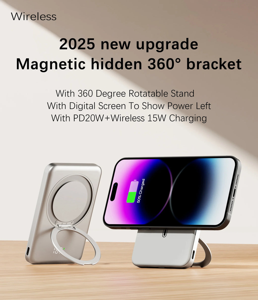 10000mAh Magnetic Power Bank for MagSafe,Wireless Fast Charger Stand 20W Portable Slim Mini External Battery For iPhone Samsung