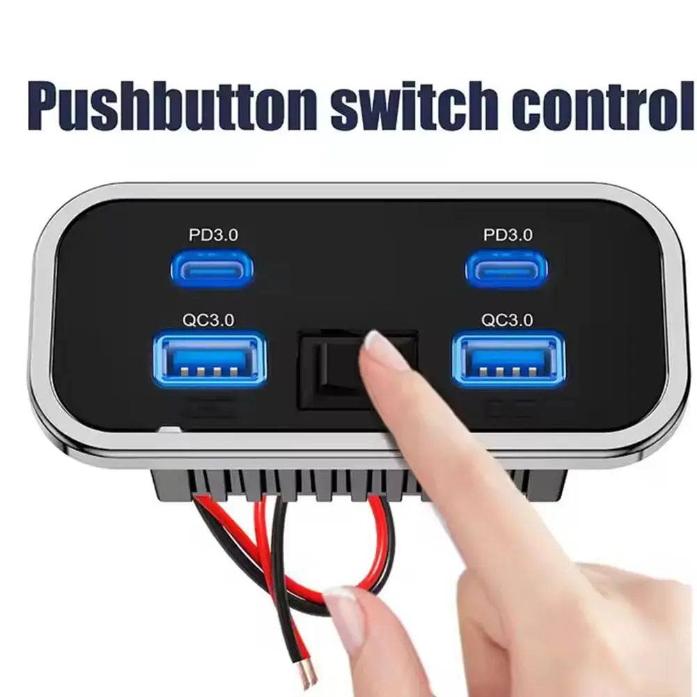Car Charger Dual USB Type-C 4 Ports Quick Charging Socket QC3.0+PD3.0 Power Adapter For SUV RV Camping Bus Marine