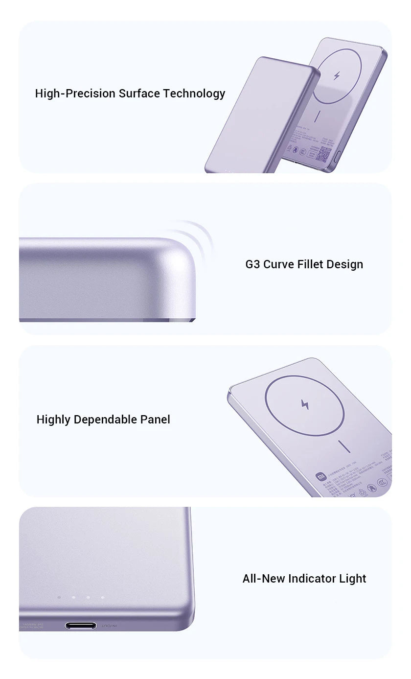 Xiaomi Ultra Slim Magnetic Power Bank 5000mAh WPB0507S Qi 7.5W Wireless Charger for Xiaomi 14 15 iPhone 15 16 MagSafe Charging