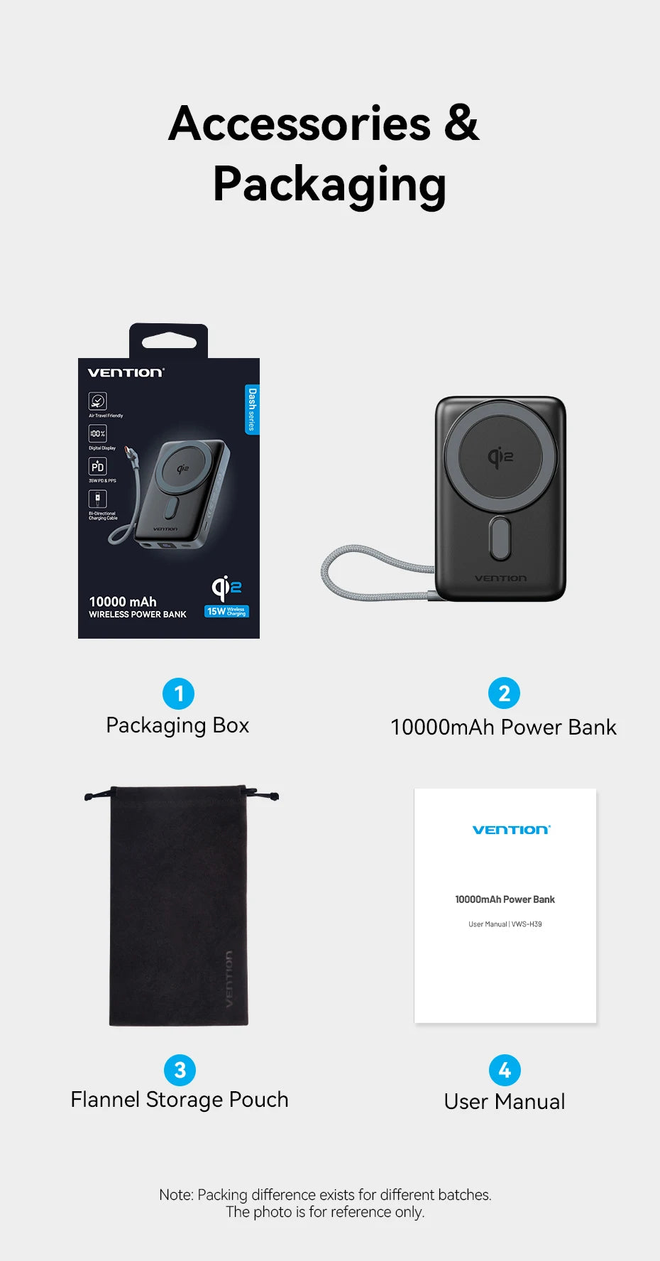 Vention Qi2 Magnetic 10000mAh 15W Power Bank PD 35W with Built-in C Cable Qi2-Certified for iPhone 17 Magsafe Charger Powerbank