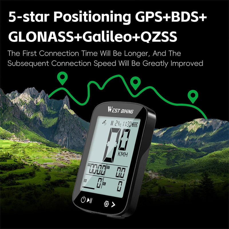 WEST BIKING Intelligent GPS Bicycle Computer Large Screen Wireless Cycling Speedometer IPX7 Waterproof Lightweight Bike Odometer