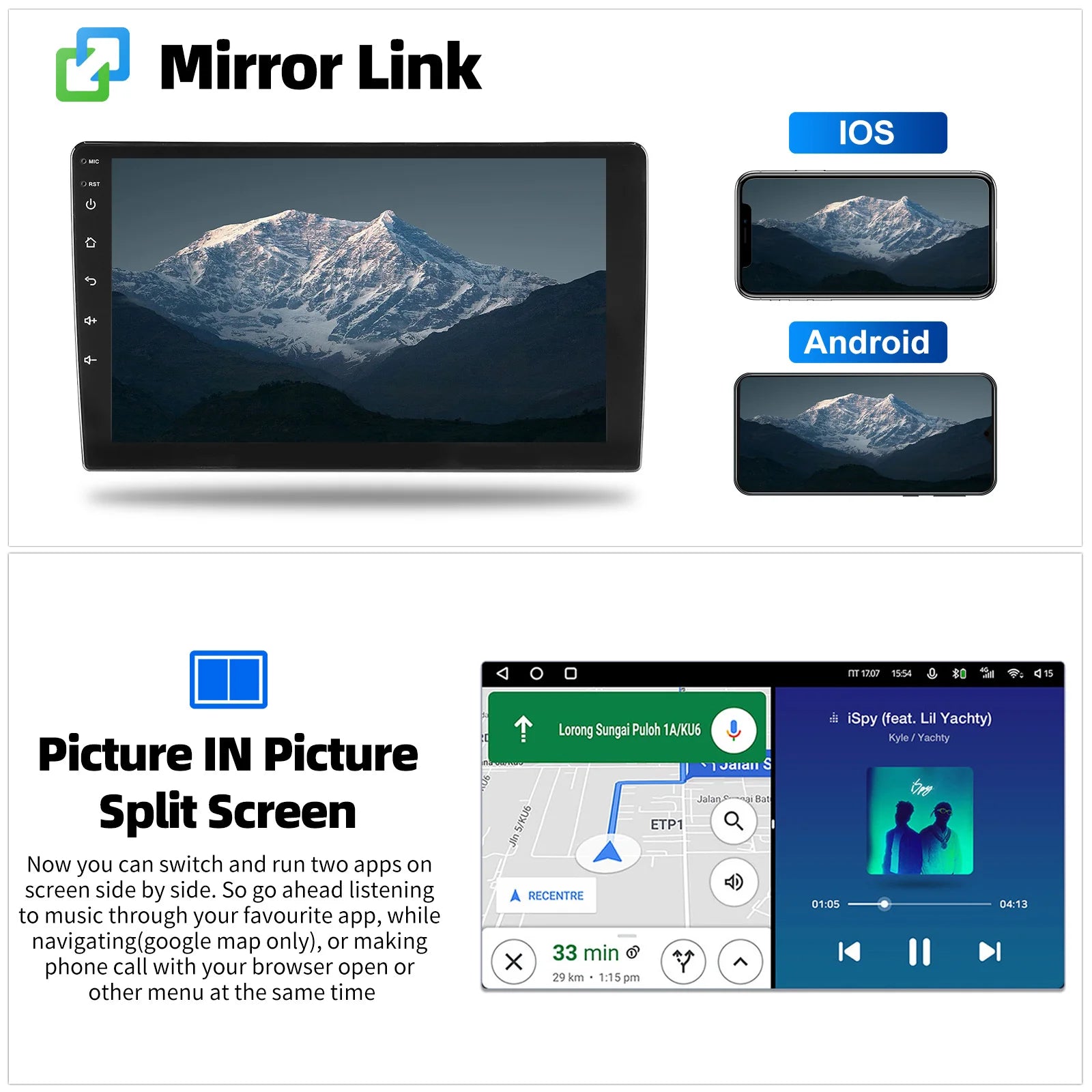 ESSGOO 7"/9"/10“ 2 DIN Android 14 4+64G Car Stereo Carplay Android Auto GPS SAT Navi Bluetooth FM RDS Radio WIFI Touchscreen