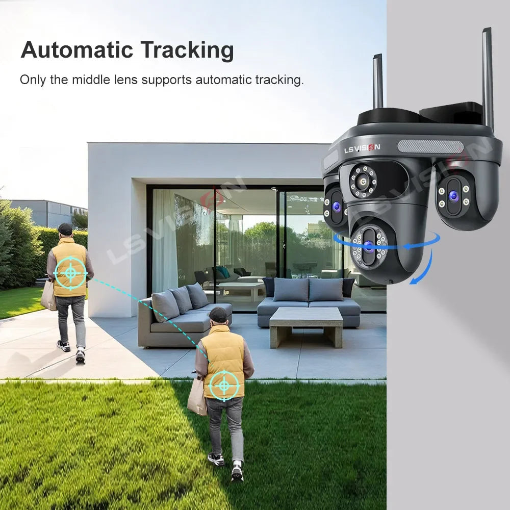 LS VISION 15MP Three Screens WiFi IP Camera Wireless Outdoor Three Lens PTZ Waterproof Human Auto Tracking Surveillance Cameras