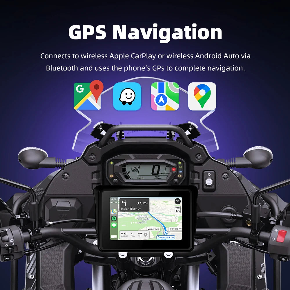 EKIY 5.0" Wireless CarPlay Moto Android Auto Portable Digital Motorcycle Dashboard GPS Navigation Screen For BMW R1200GS R1250GS