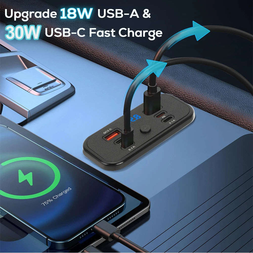 Dual Qc3.0 Pd Type C Dual Usb Fast Charger 3.1A Fast Charging with Switch 6-Port Power Panel for Bus Atv Car Truck Marine