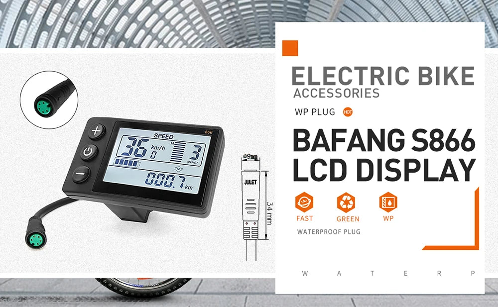 E-bike Bafang LED S866 Display for BBS01/BB02/BBSHD Bafang Mid Motor with 5 Pin Female Plug for Electric Bicycle Conversion