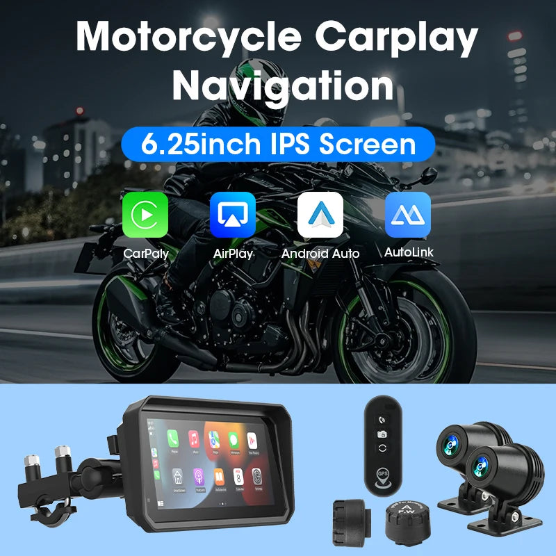 Jansite 5/6.25'' GPS for Motorcycles Carplay DVR Navigation Display Screen Android Auto Moto Accrssories IP67 Waterproof Monitor