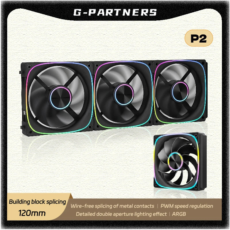 G-PARTNERS Interstellar P2 Building Block Fan Triple ARGB PWM PC fan 12cm Desktop Computer metal contacts Wireless splicing fan