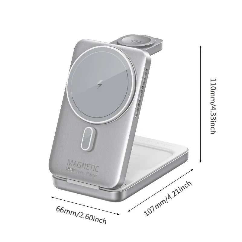 Foldable 3 In 1 Magnetic Wireless Charger Stand For Magsafe iPhone 12-17 Apple Watch 6 7 8 Airpods Pro Fast Charging Station