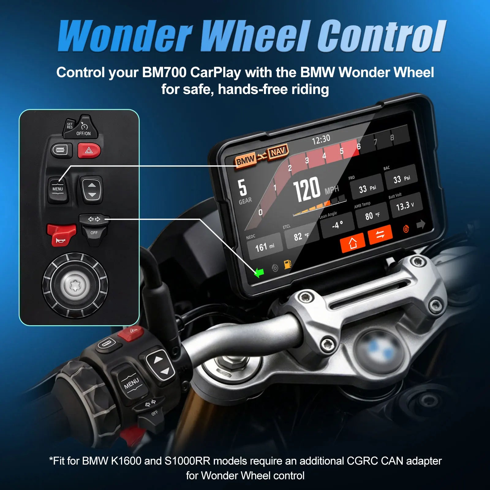 7 Inch Wireless CarPlay Moto Android Auto Portable Digital Motorcycle Dashboard GPS Navigation For BMW R1300GS R1250GS Screen