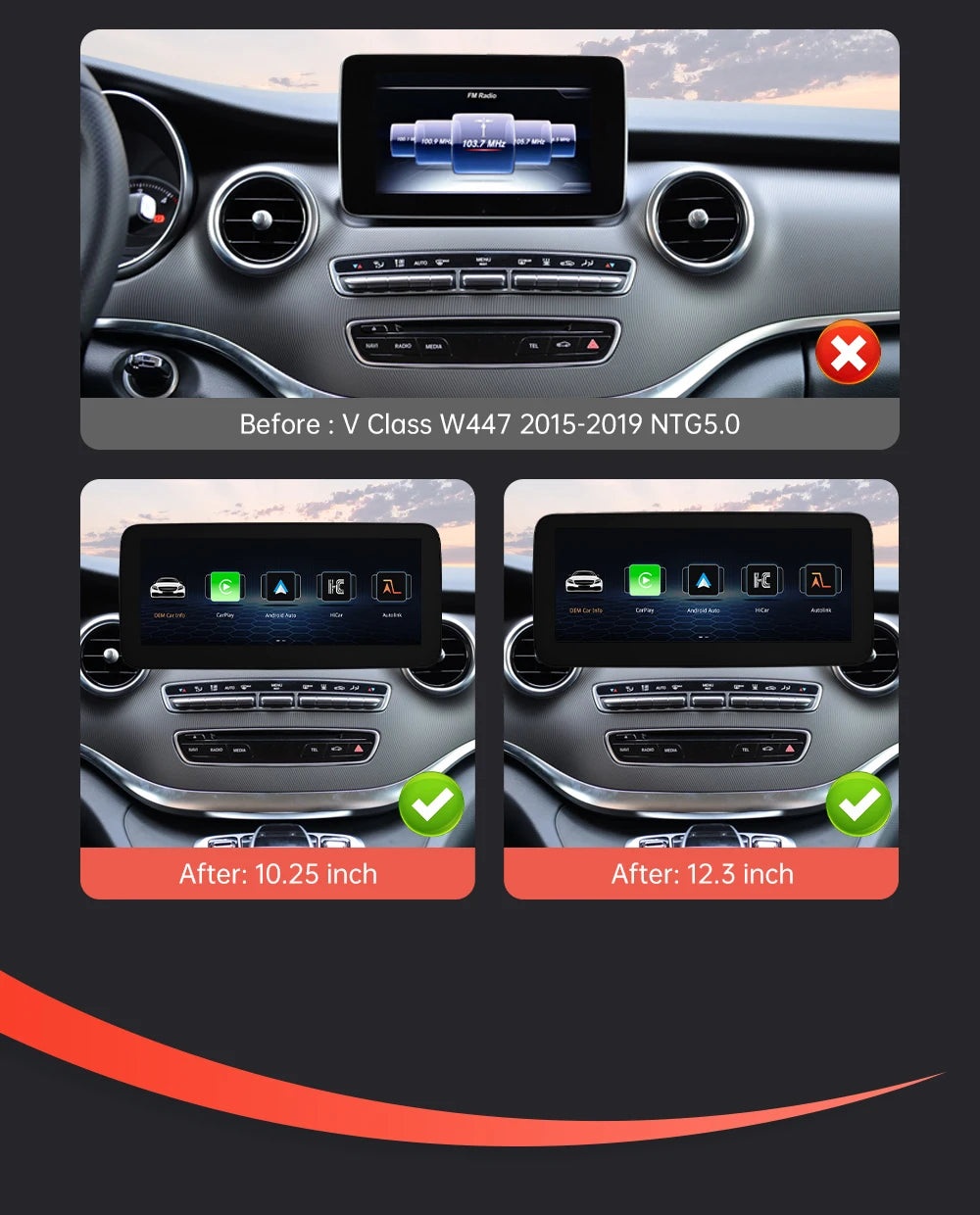 Wireless CarPlay Android Auto Multimedia Screen for Mercedes-Benz C Class W205 GLC V Class W447 A W176 CLA GLA 2015-2018 NTG5.0