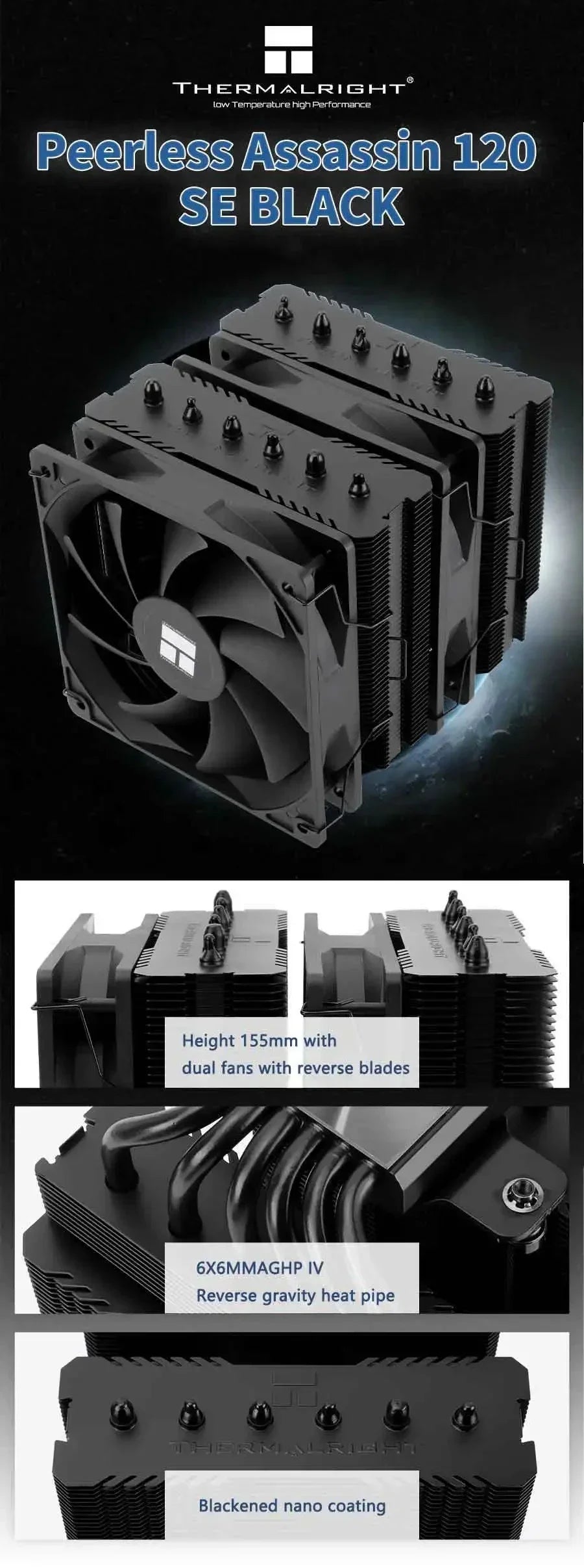Thermalright Peerless Assassin 120 SE 6 Heat Pipes AGHP 120mm CPU Cooler Twin Towers Fan pa120se for AM4 AM5 Intel1700/115X/1851