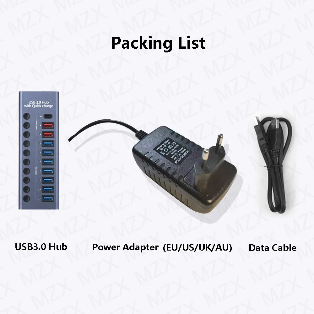 MZX 10/7/4-Port USB 3.0 A Hub Aluminum Multi-Hub Splitter Concentrator Extensior Dock Switch Adapter for PC Laptop Accessories