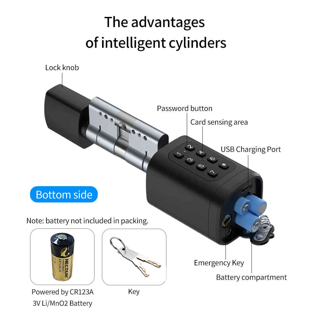 TTLock/ Tuya Bluetooth Smart Fingerprint Digital Cylinder Lock with APP/Password/RFID Card/Key unlock V1 Adjustable Length