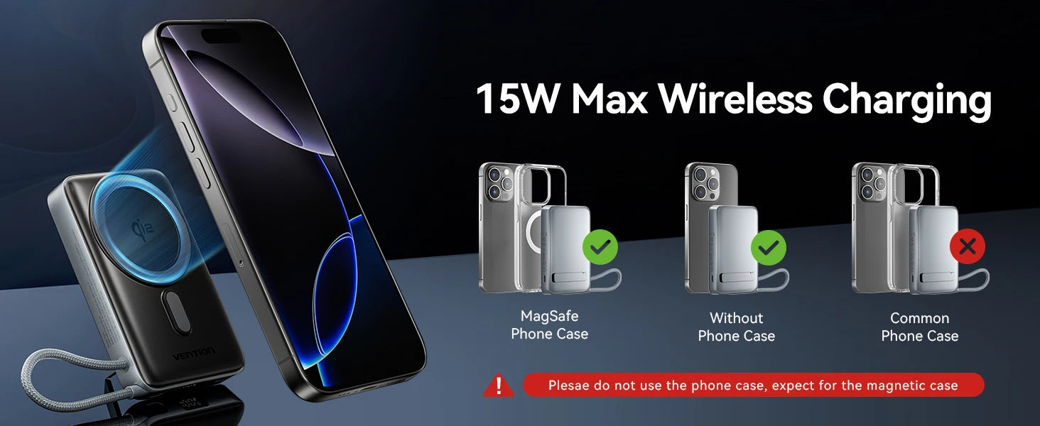 Vention Qi2 Magnetic 10000mAh 15W Power Bank PD 35W with Built-in C Cable Qi2-Certified for iPhone 17 Magsafe Charger Powerbank