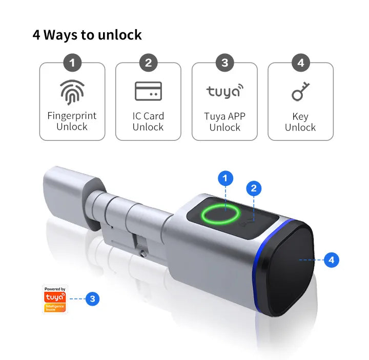 RAYKUBE L31 Tuya BLE Smart Fingerprint Electronic Door Lock Cylinder Lock With Tuya/ Smart Life APP Keys IC Card/NFC Unlock