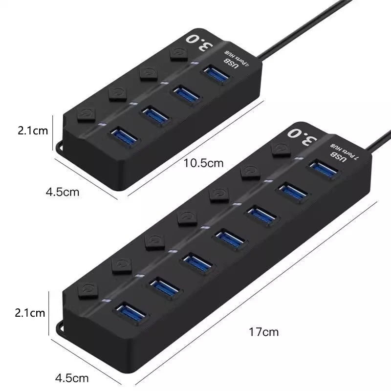 JUMPEAK 4 Port 7 Port USB Hub USB3.0 Expander Docking Station Splitter With Power Adapter With Switch For Laptop PC Multi-Device