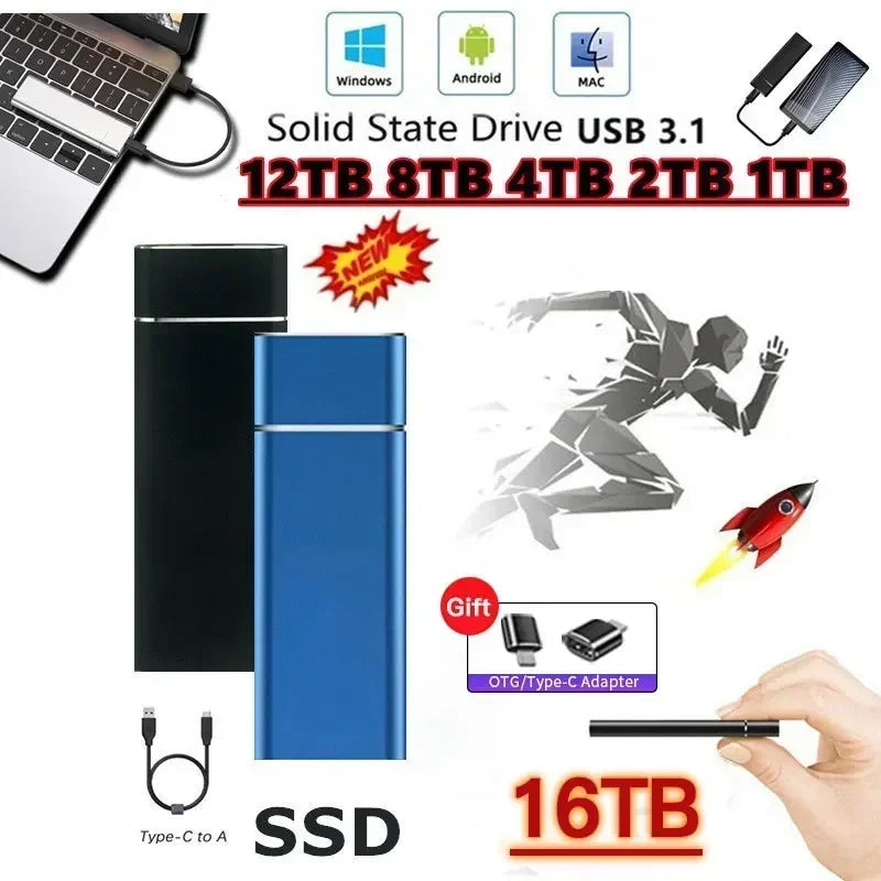Mini USB Portable SSD 256TB 1TB 2TB High-speed Original Mass Storage SSD USB3.0 External Hard Drive for SSD Computer Laptop