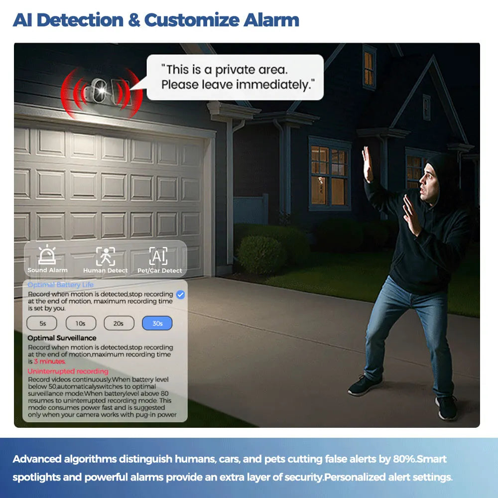 ALEVIO 2.5K Outdoor Solar Surveillance Camera WiFi Wireless Security Camera Ultra Standby AI Detection Color Vision Battery Cam