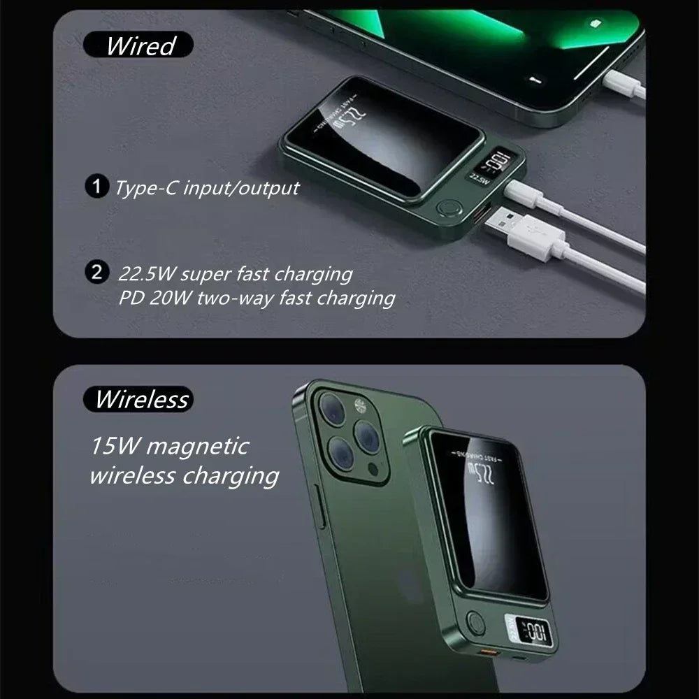 VIVO 50000mAh Magnetic Wireless Power Bank Fast Charger For Magsafe Portable Auxiliary Battery Pack For iPhone Huawei Samsung
