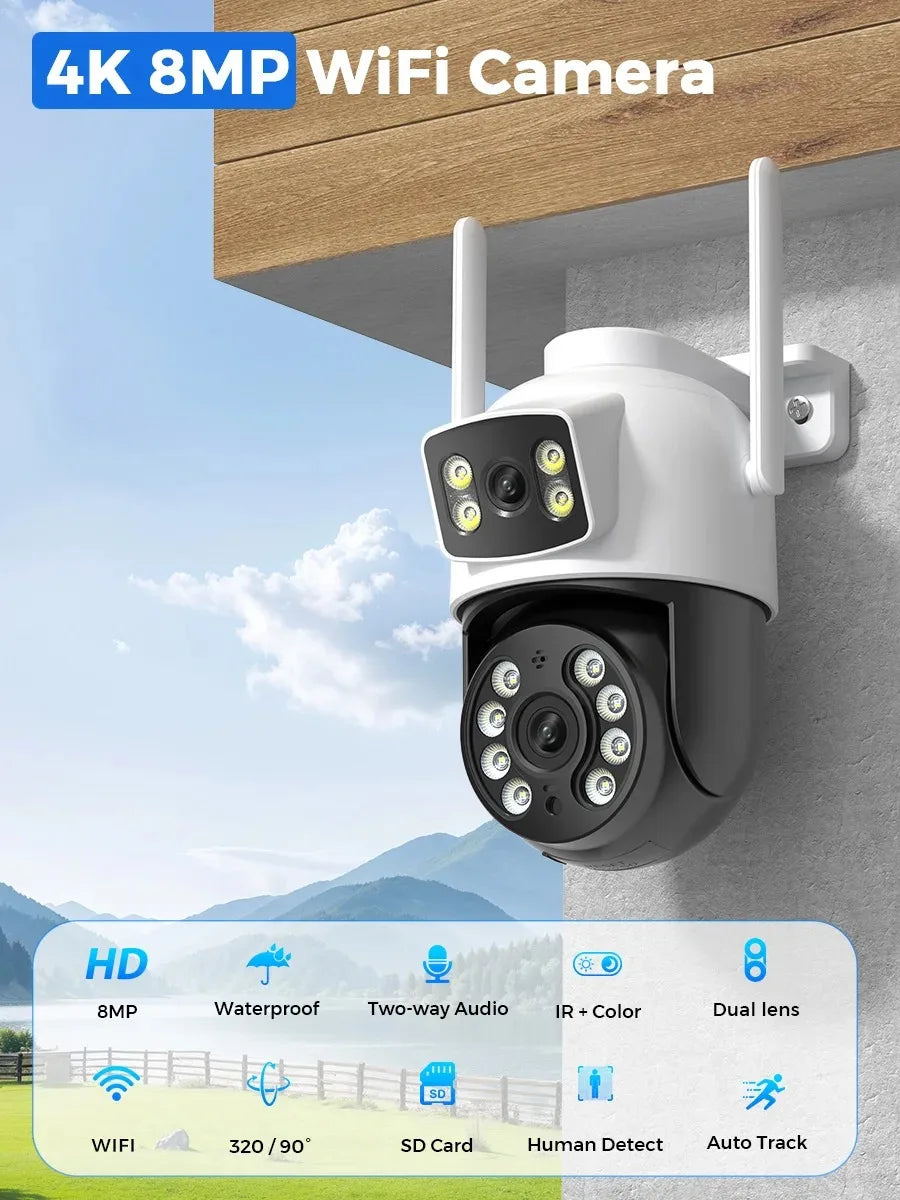 4K 8MP WiFi Surveillance Camera Dual Lens 10X Zoom PTZ IP Camera Auto Tracking Audio Video ONVIF Security CCTV Camera YOOSEE