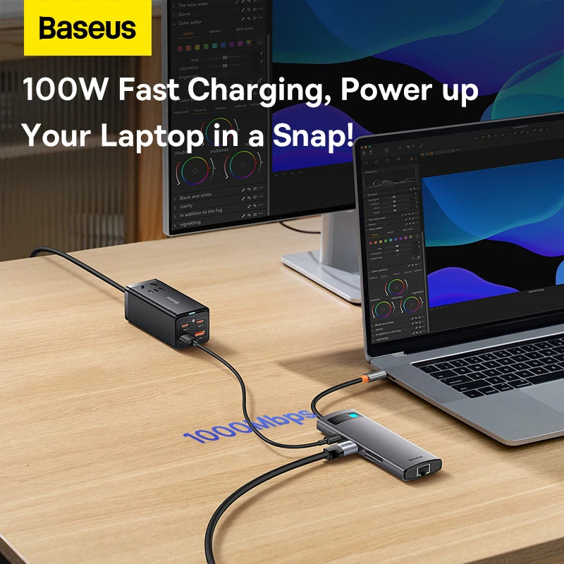 Baseus 4K 60Hz USB C Hub 3.1 USB Splitter Type C to HDMI-compatible RJ45 PD 100W Adapter for Macbook Air Pro M2 M1 Dock Station