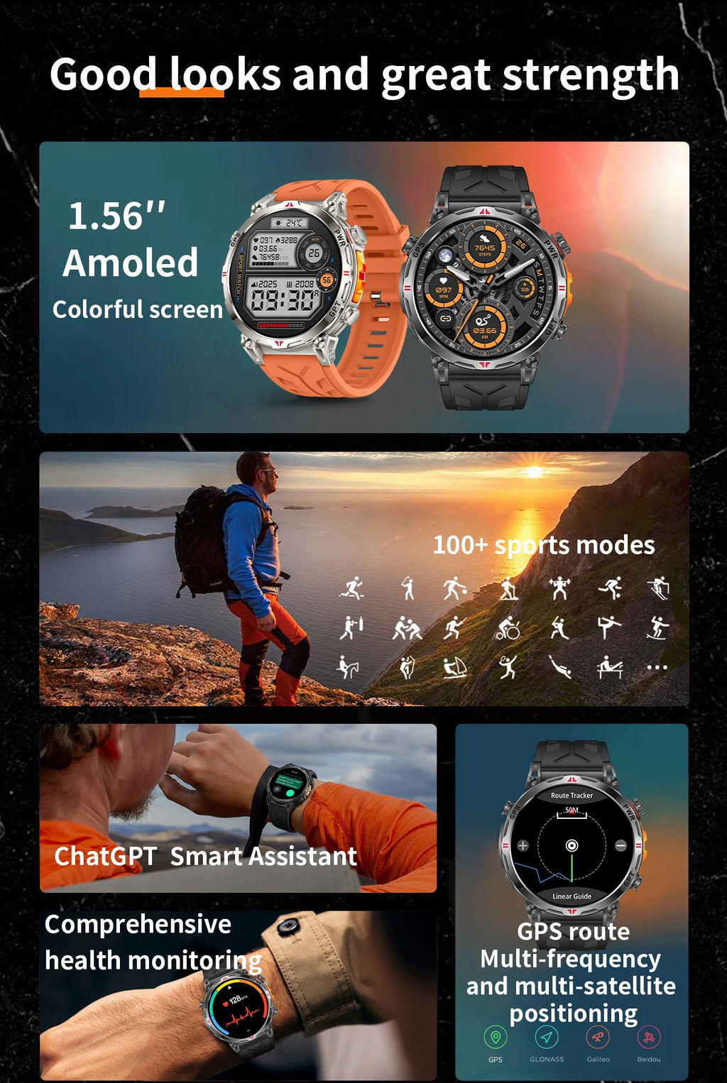 2026 New Outdoor GPS Sports Smartwatches Men Compass 10ATM Waterproof 24/7 Health Monitoring Chat GPT Bluetooth Call Smart Watch